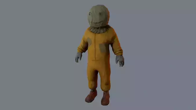 Pumpk clown in orange jumpsuit Low-poly 3D model