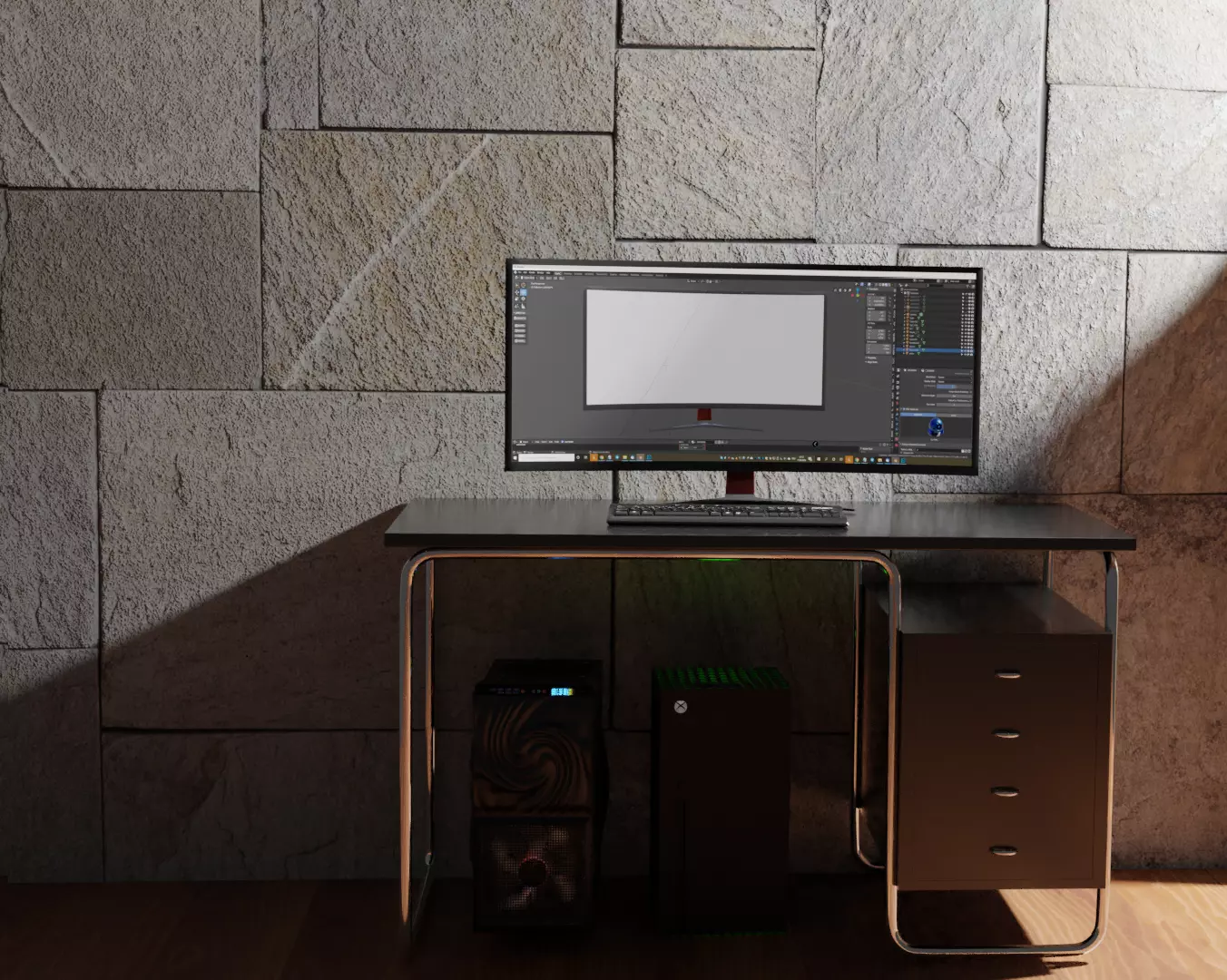 Gaming Pc Setup with MSI monitor and Xbox 3D model