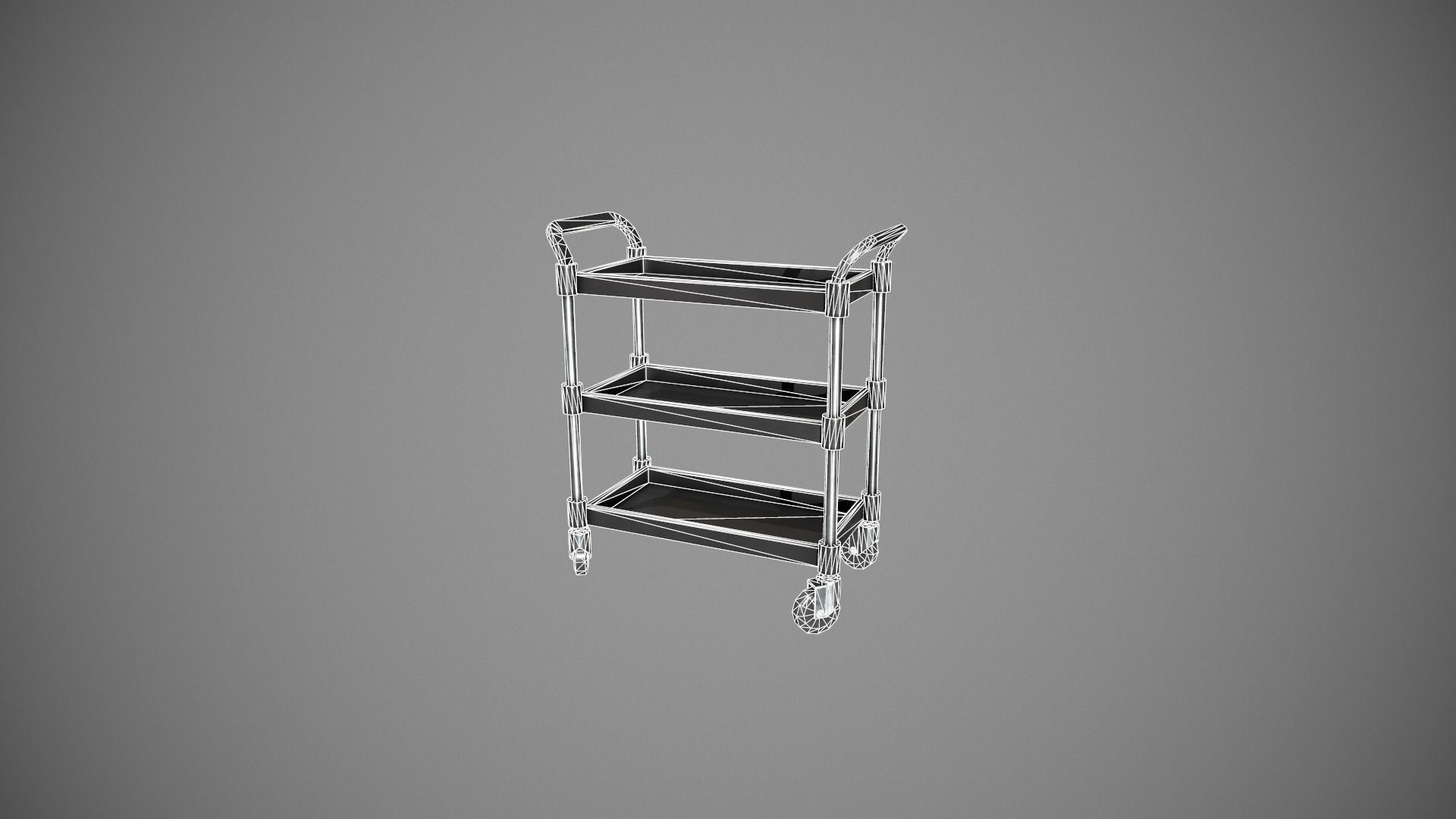 Three Tier Black Service Cart Low-poly 3D model_16