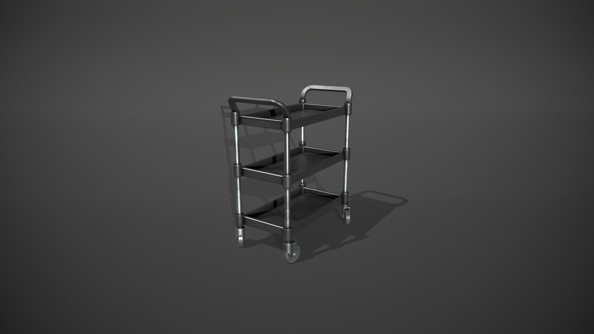 Three Tier Black Service Cart Low-poly 3D model_1