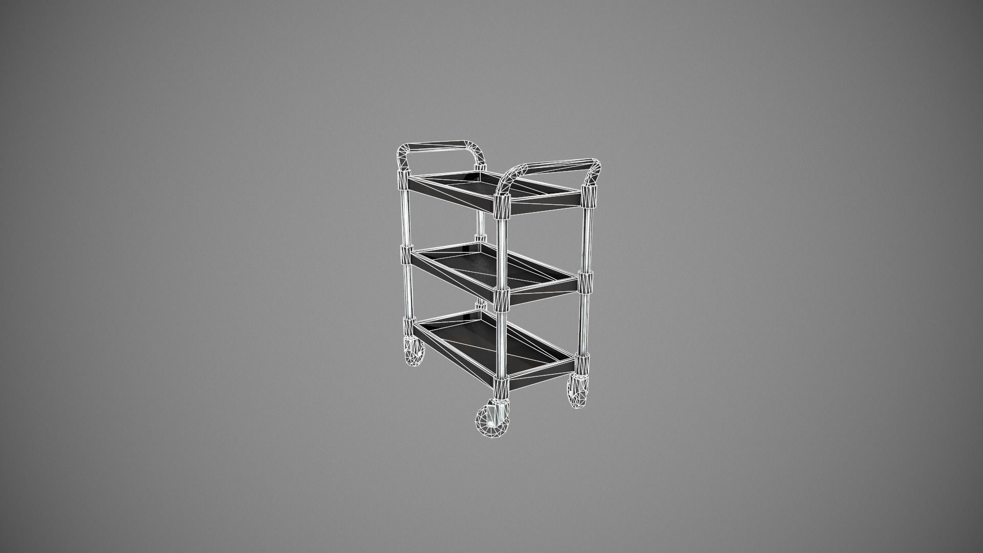 Three Tier Black Service Cart Low-poly 3D model_15