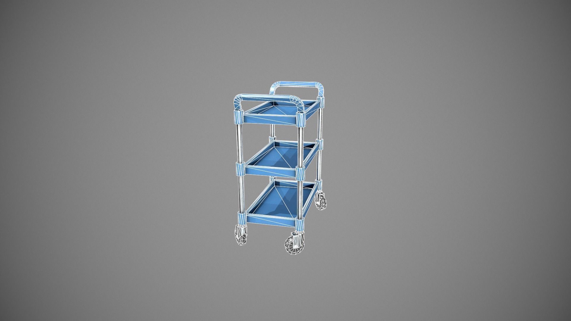 Three Tier Blue Service Cart Low-poly 3D model_19