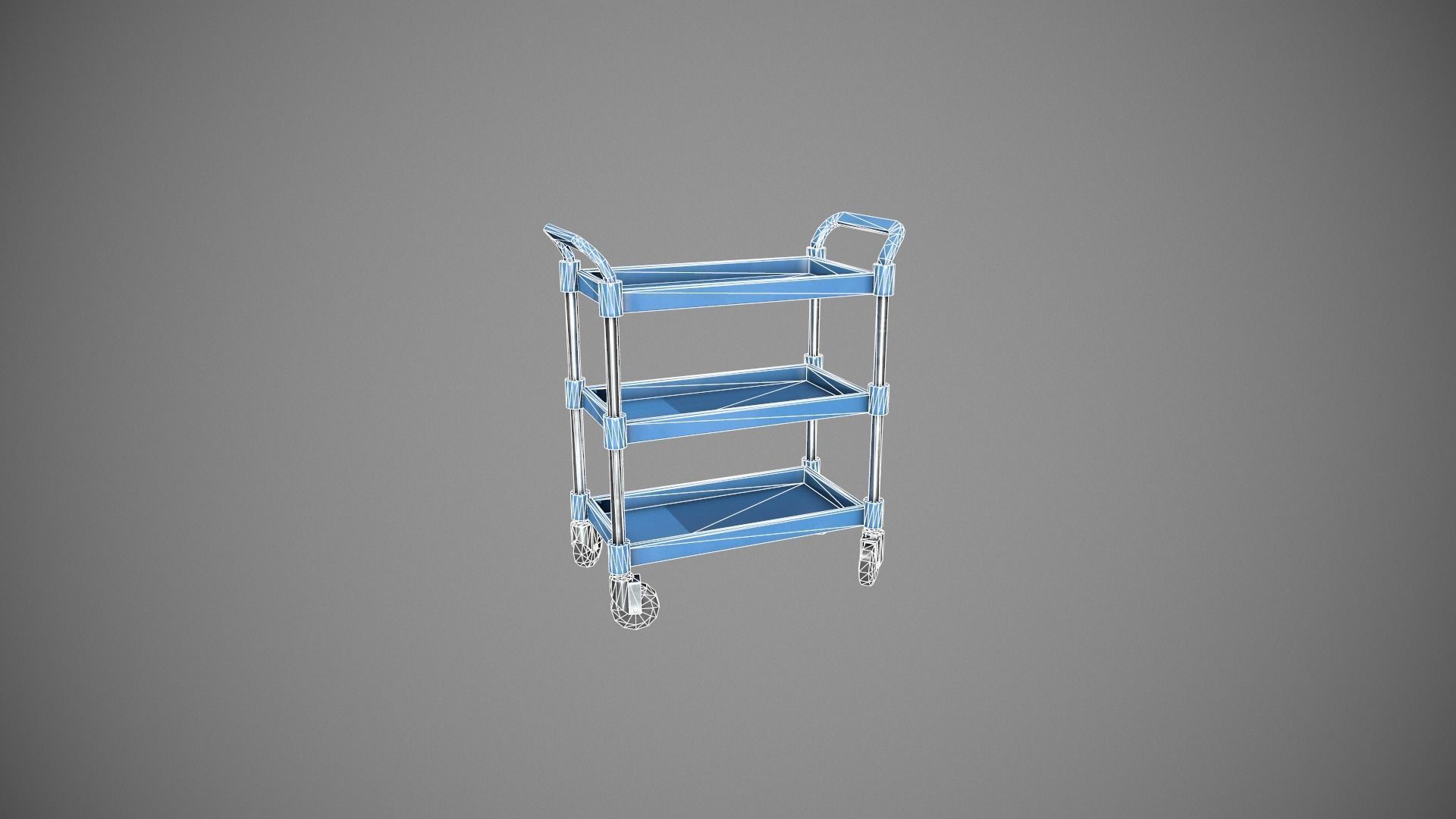 Three Tier Blue Service Cart Low-poly 3D model_12