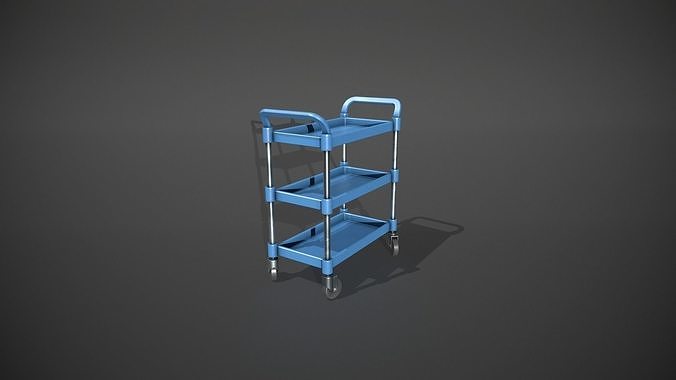 Three Tier Blue Service Cart Low-poly 3D model 2