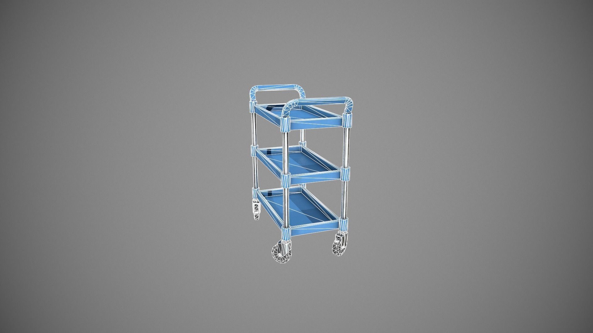 Three Tier Blue Service Cart Low-poly 3D model_20