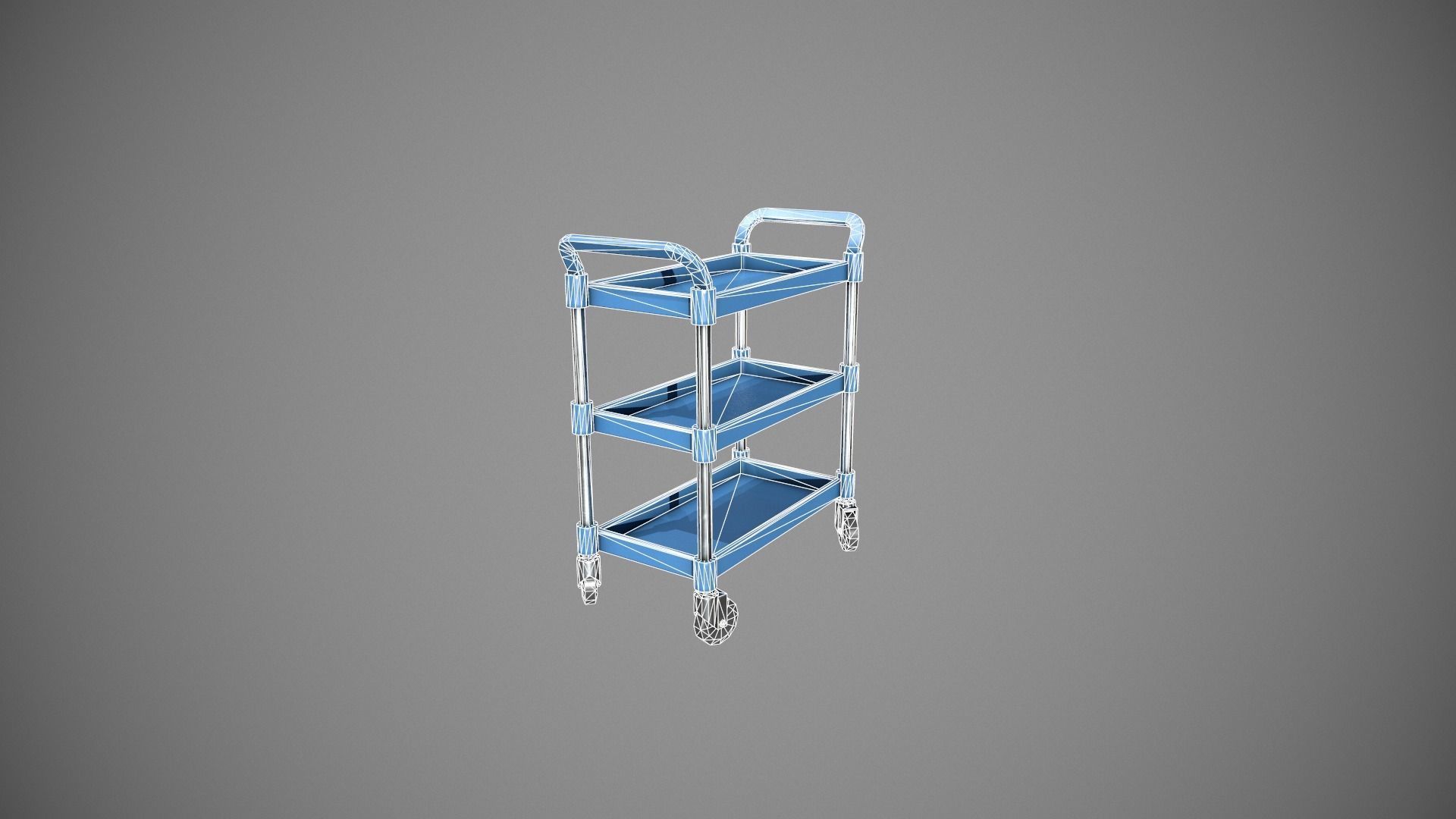 Three Tier Blue Service Cart Low-poly 3D model_13