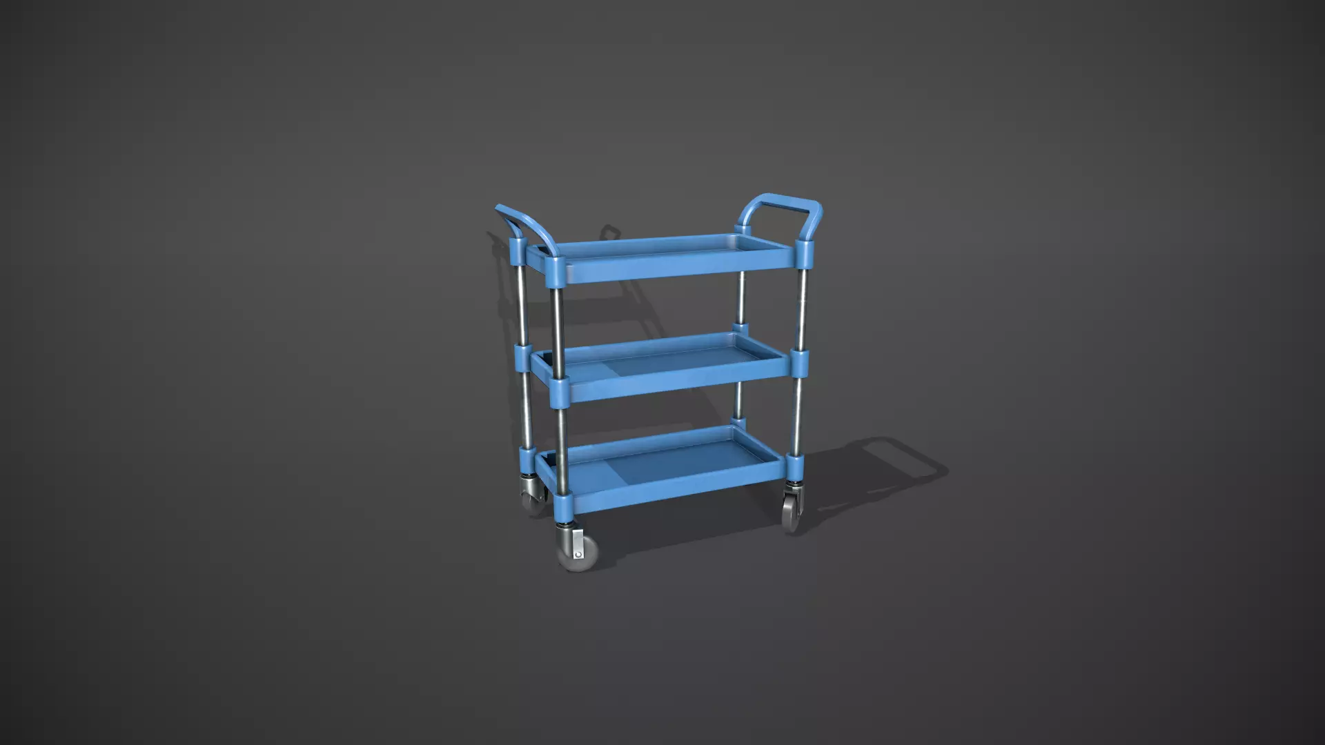 Three Tier Blue Service Cart Low-poly 3D model_0