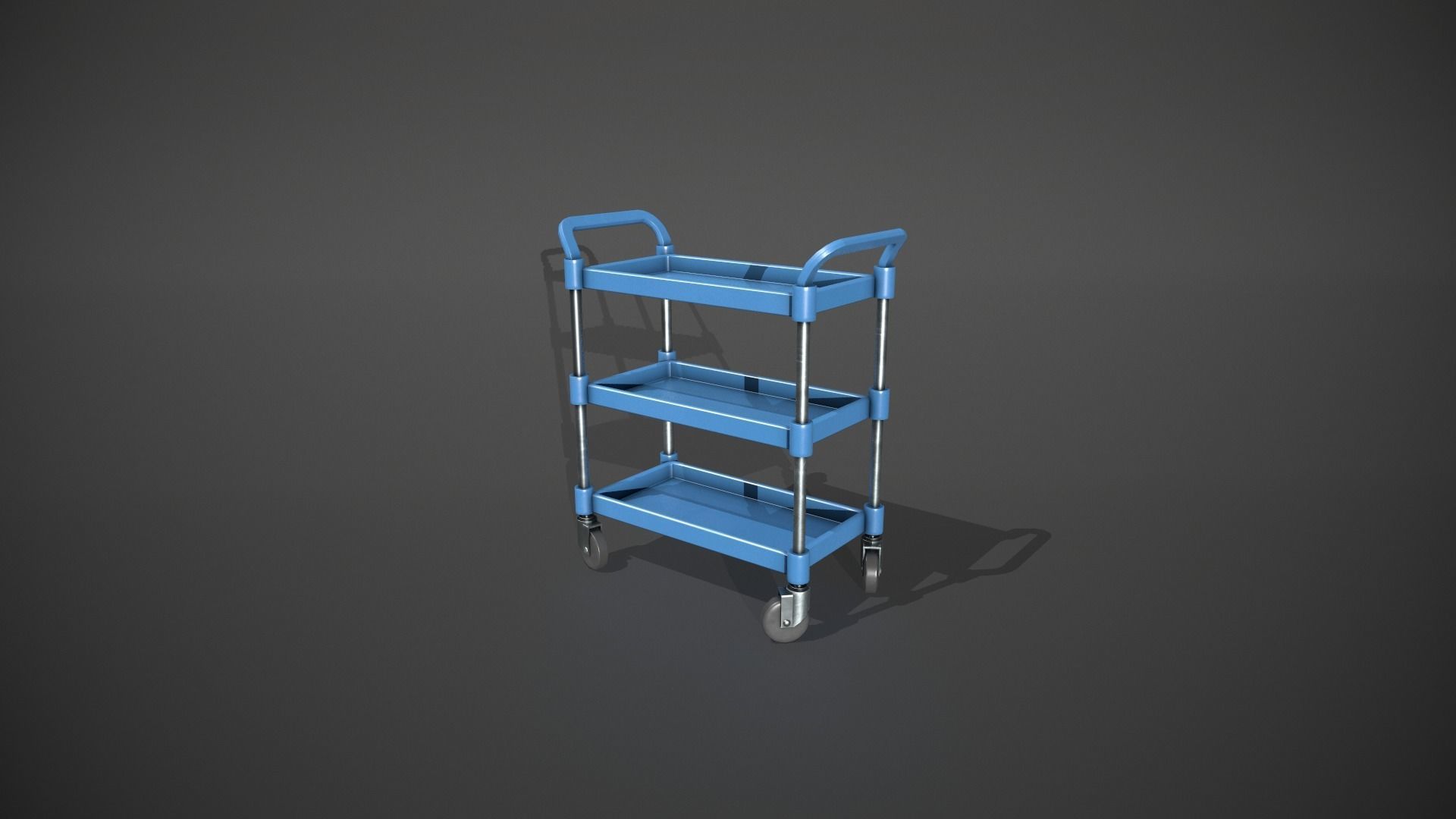 Three Tier Blue Service Cart Low-poly 3D model_9