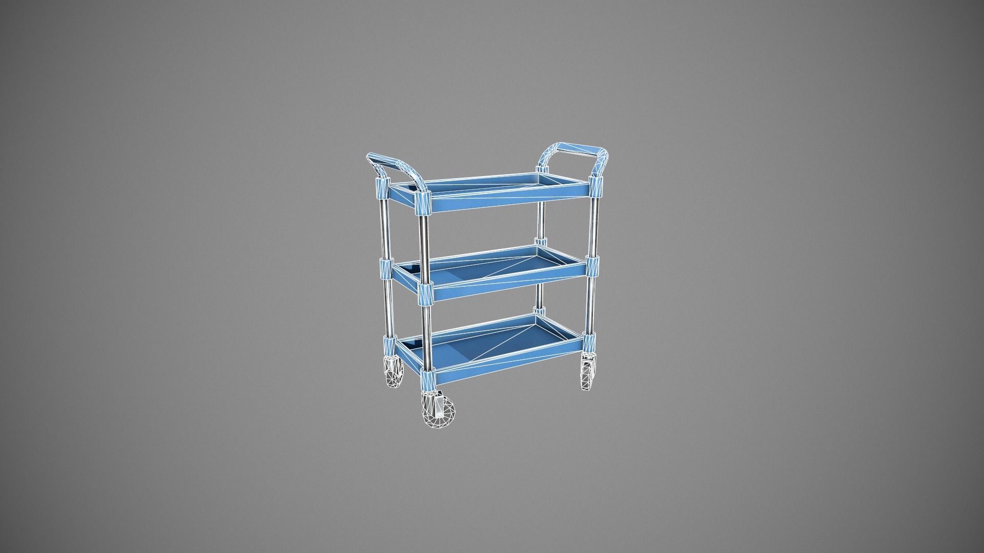 Three Tier Blue Service Cart Low-poly 3D model_23