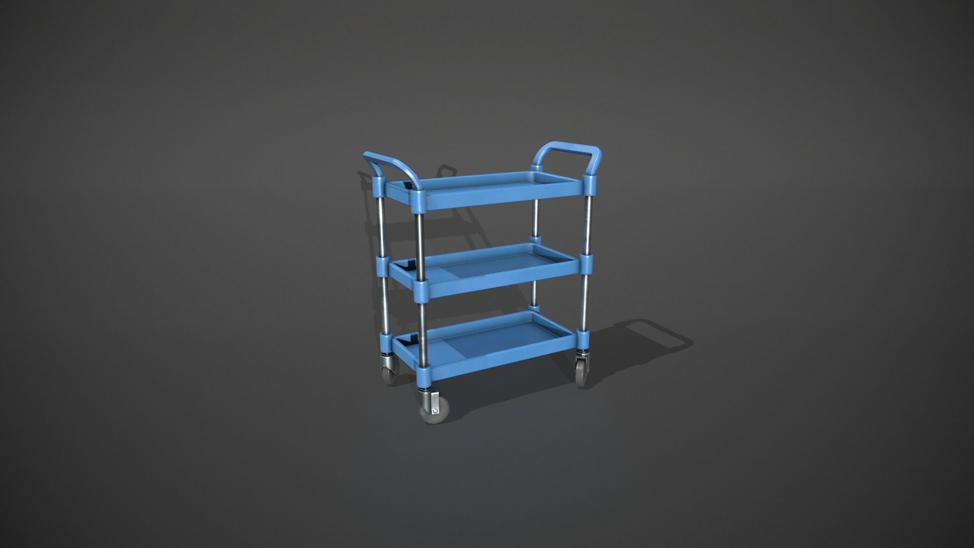 Three Tier Blue Service Cart Low-poly 3D model_11