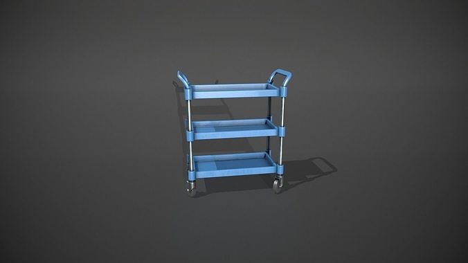Three Tier Blue Service Cart Low-poly 3D model 6