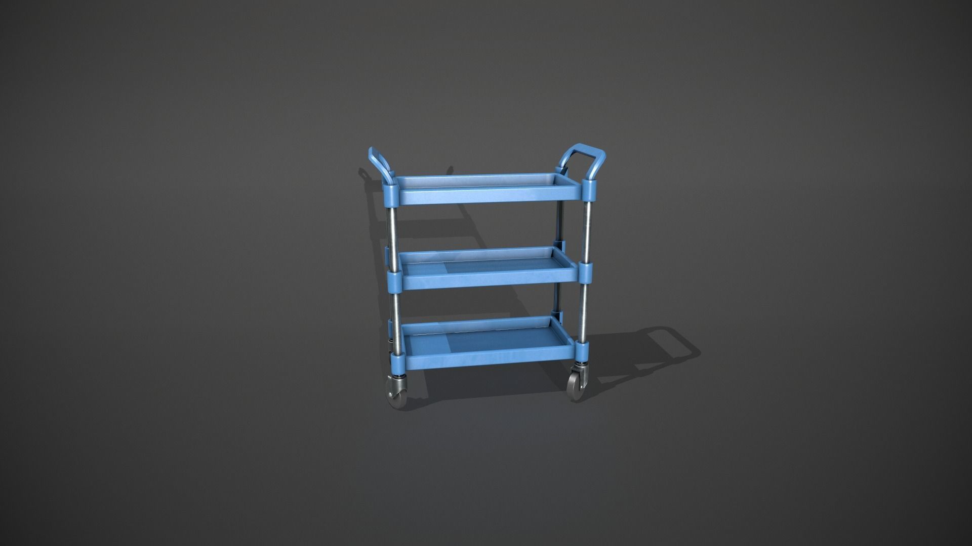 Three Tier Blue Service Cart Low-poly 3D model_5