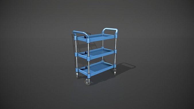 Three Tier Blue Service Cart Low-poly 3D model 7