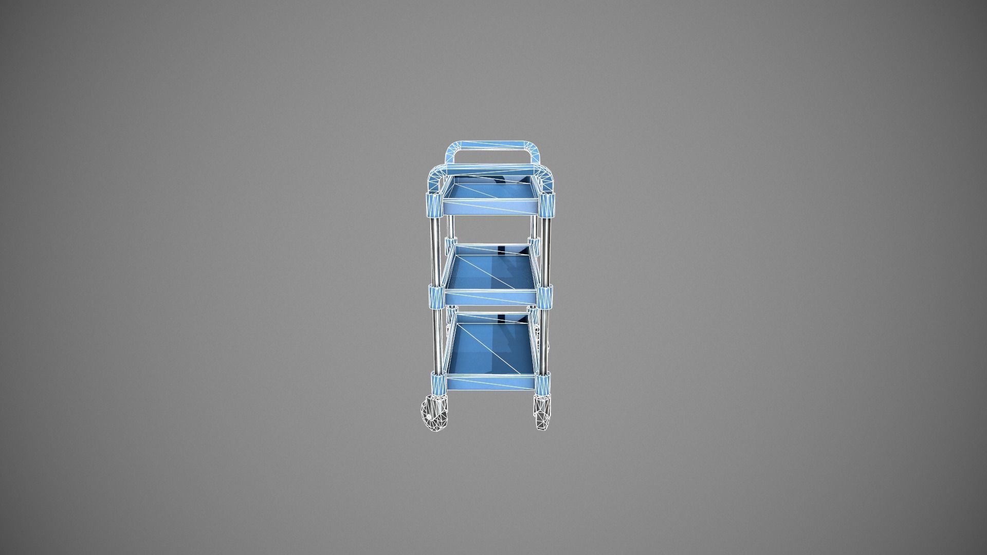 Three Tier Blue Service Cart Low-poly 3D model_14