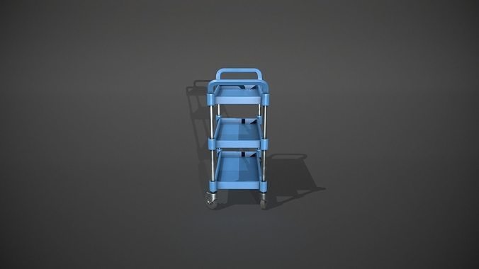 Three Tier Blue Service Cart Low-poly 3D model 3