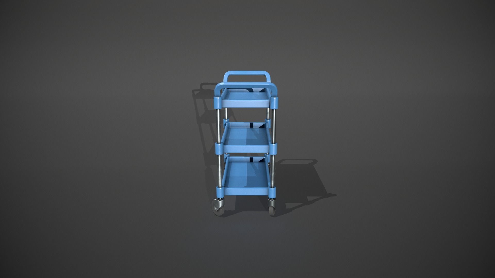 Three Tier Blue Service Cart Low-poly 3D model_2