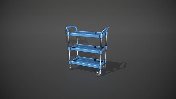 Three Tier Blue Service Cart Low-poly 3D model 5