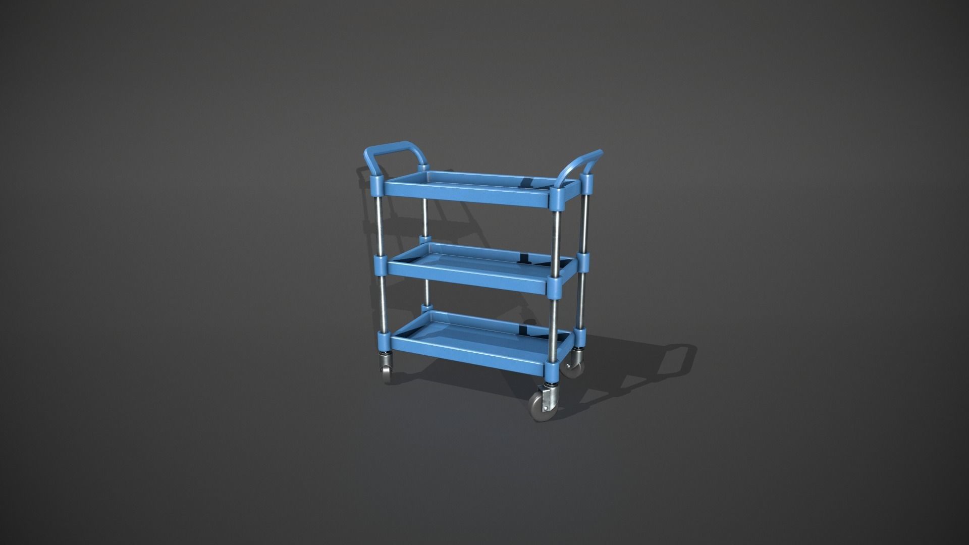 Three Tier Blue Service Cart Low-poly 3D model_4