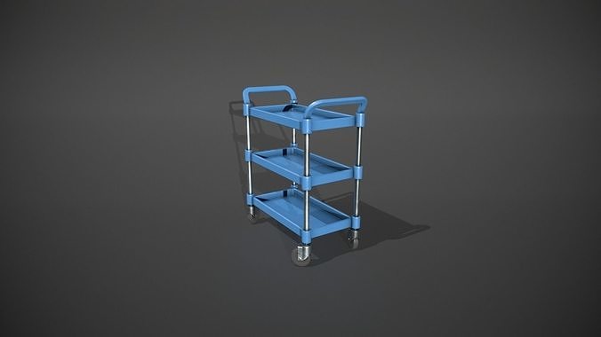 Three Tier Blue Service Cart Low-poly 3D model 4