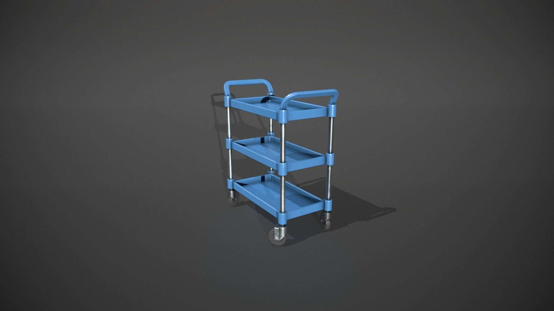 Three Tier Blue Service Cart Low-poly 3D model_3