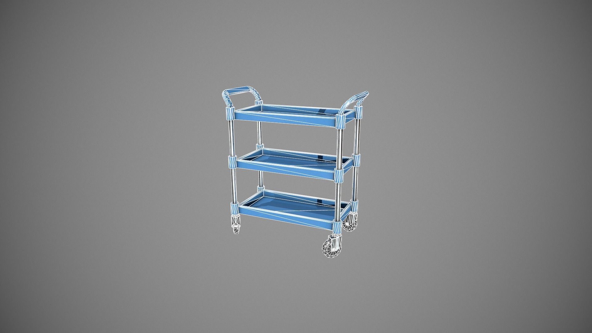 Three Tier Blue Service Cart Low-poly 3D model_16