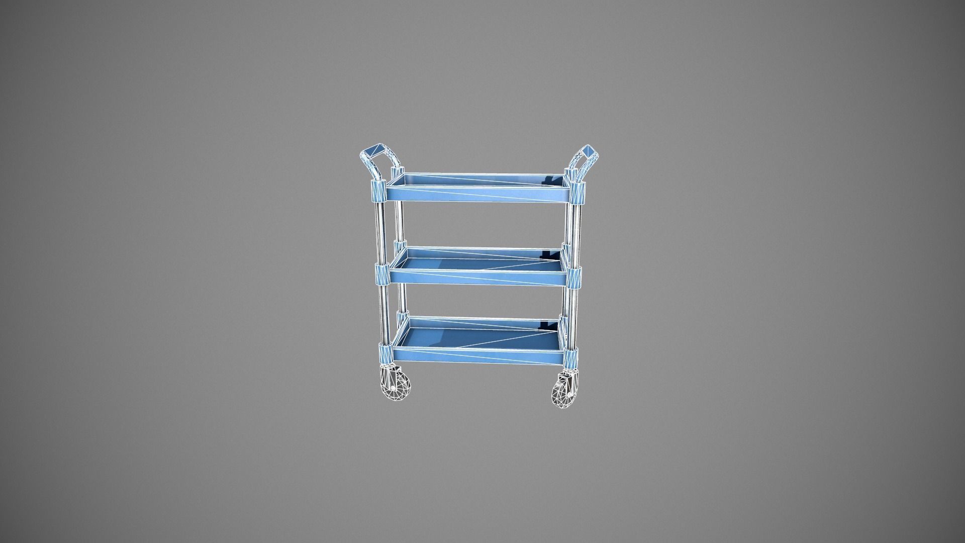 Three Tier Blue Service Cart Low-poly 3D model_22