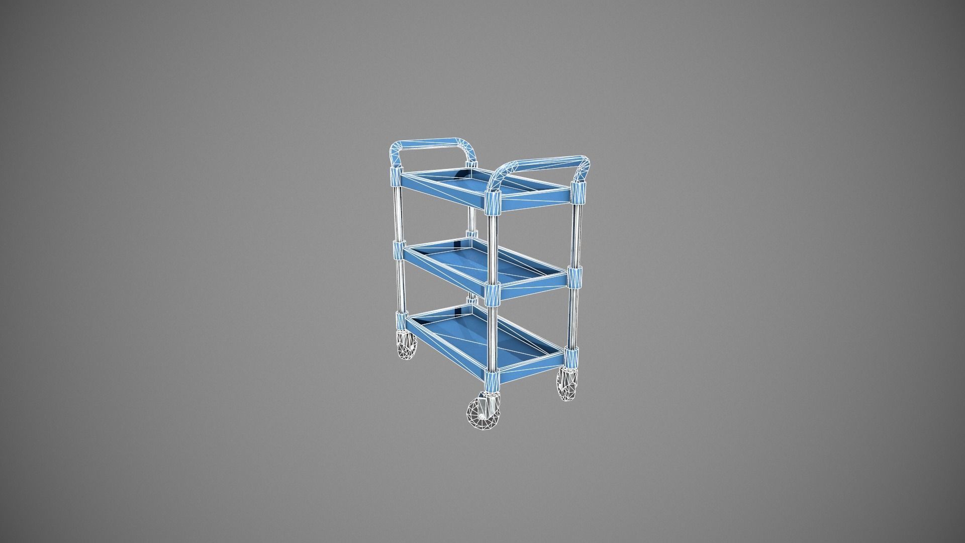 Three Tier Blue Service Cart Low-poly 3D model_15