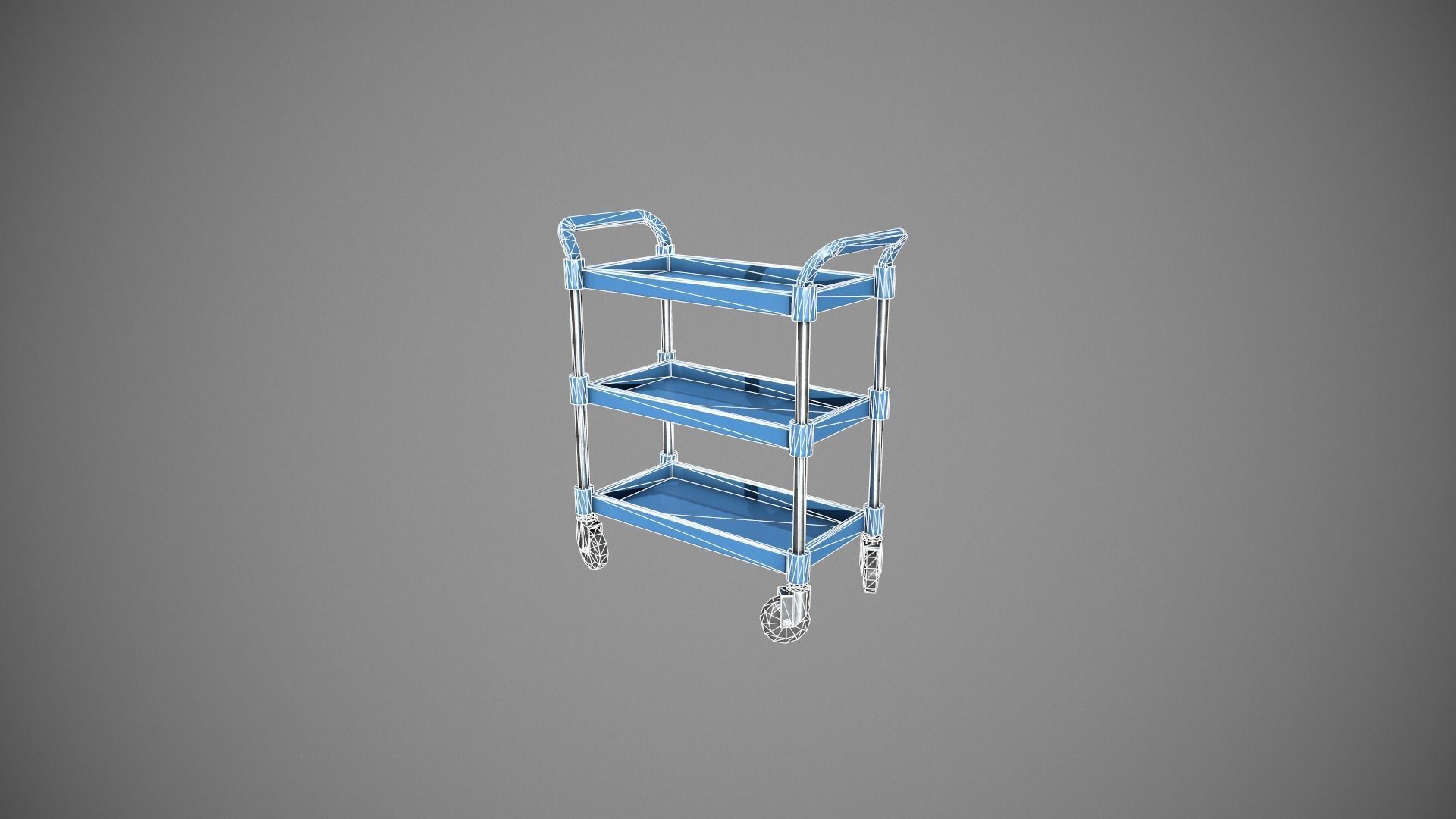 Three Tier Blue Service Cart Low-poly 3D model_21