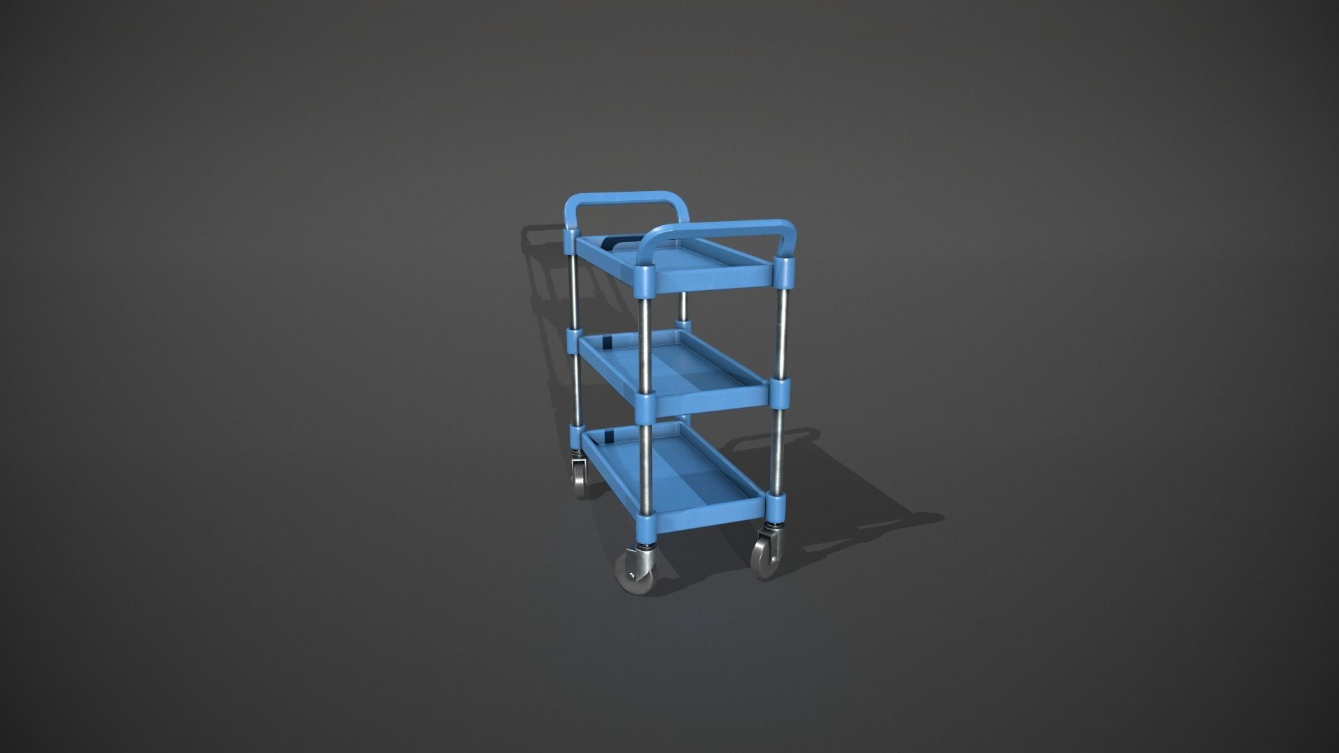 Three Tier Blue Service Cart Low-poly 3D model_8