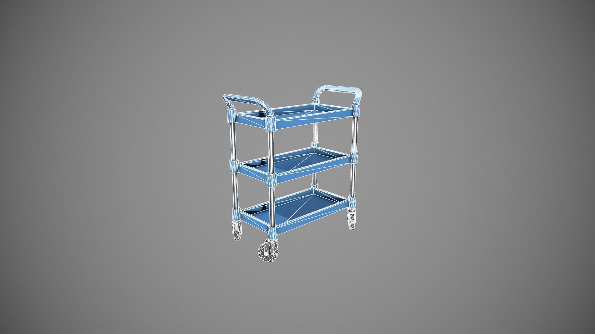 Three Tier Blue Service Cart Low-poly 3D model_18