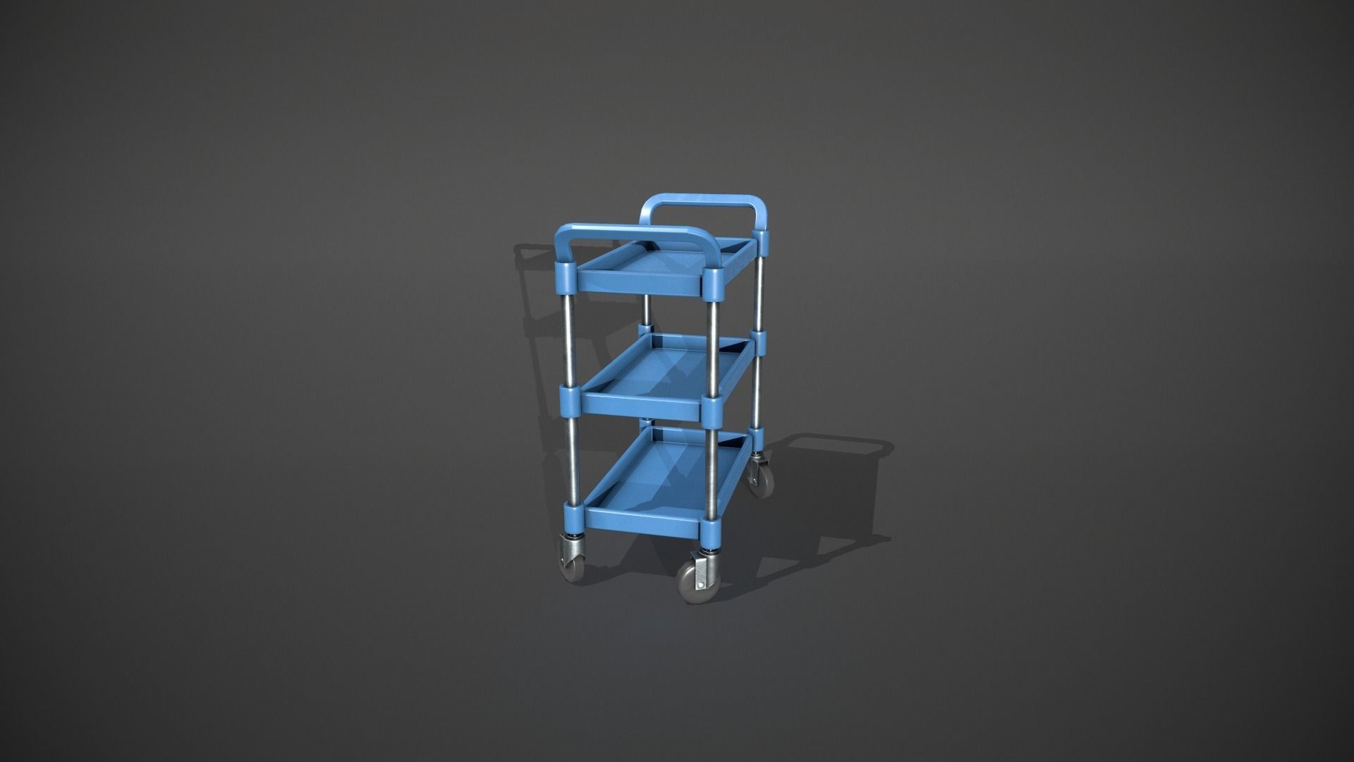 Three Tier Blue Service Cart Low-poly 3D model_7