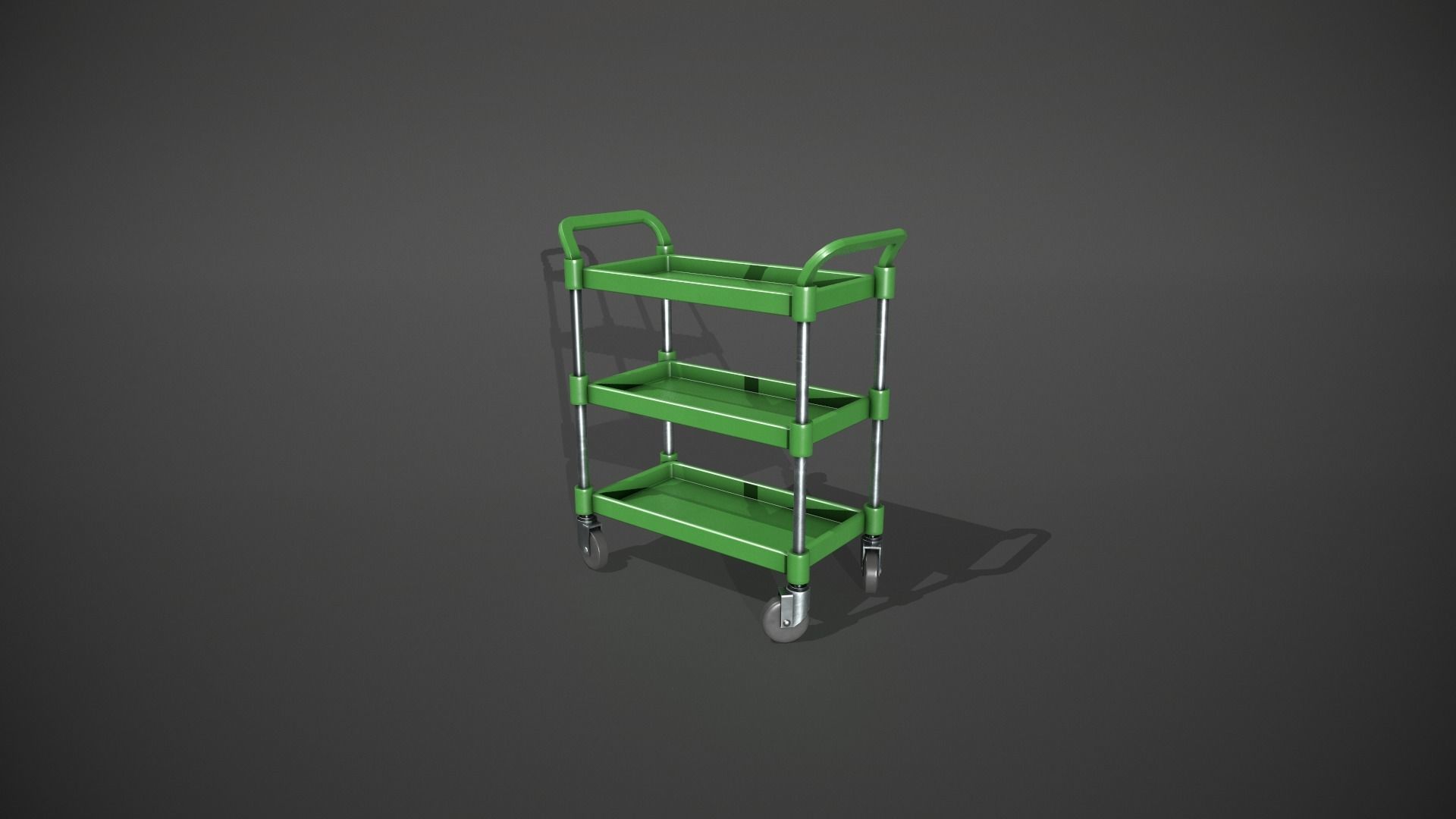 Three Tier Green Service Cart Low-poly 3D model_9