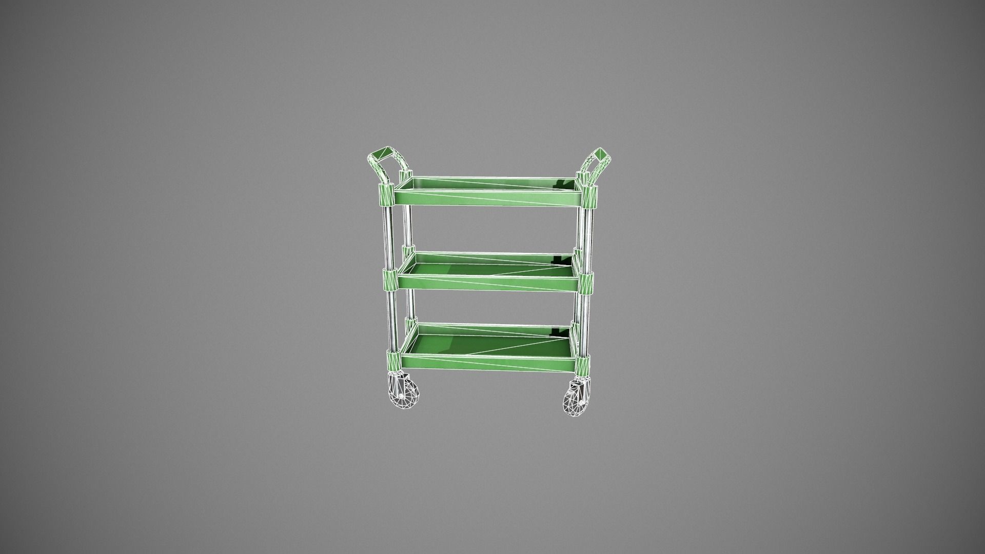 Three Tier Green Service Cart Low-poly 3D model_22