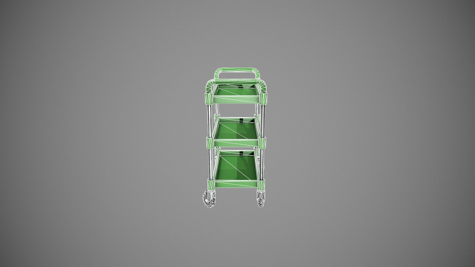Three Tier Green Service Cart Low-poly 3D model_14