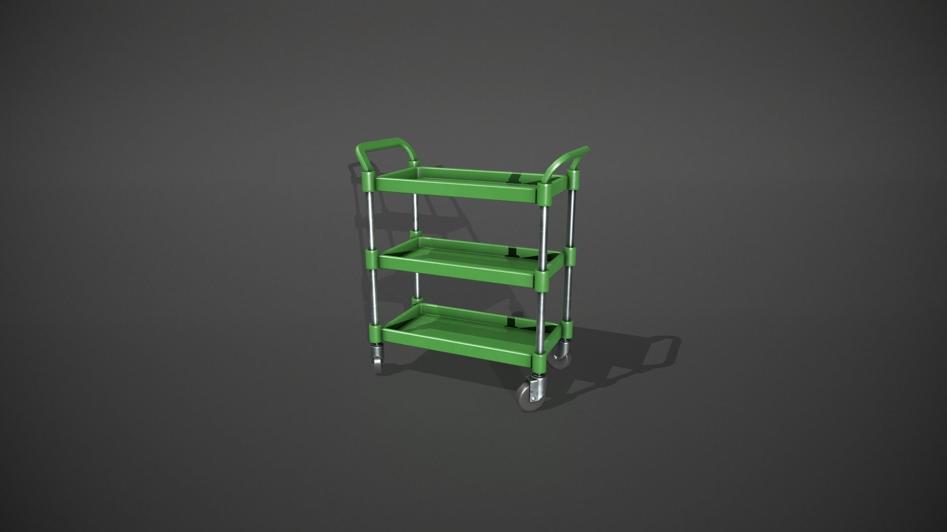 Three Tier Green Service Cart Low-poly 3D model_4