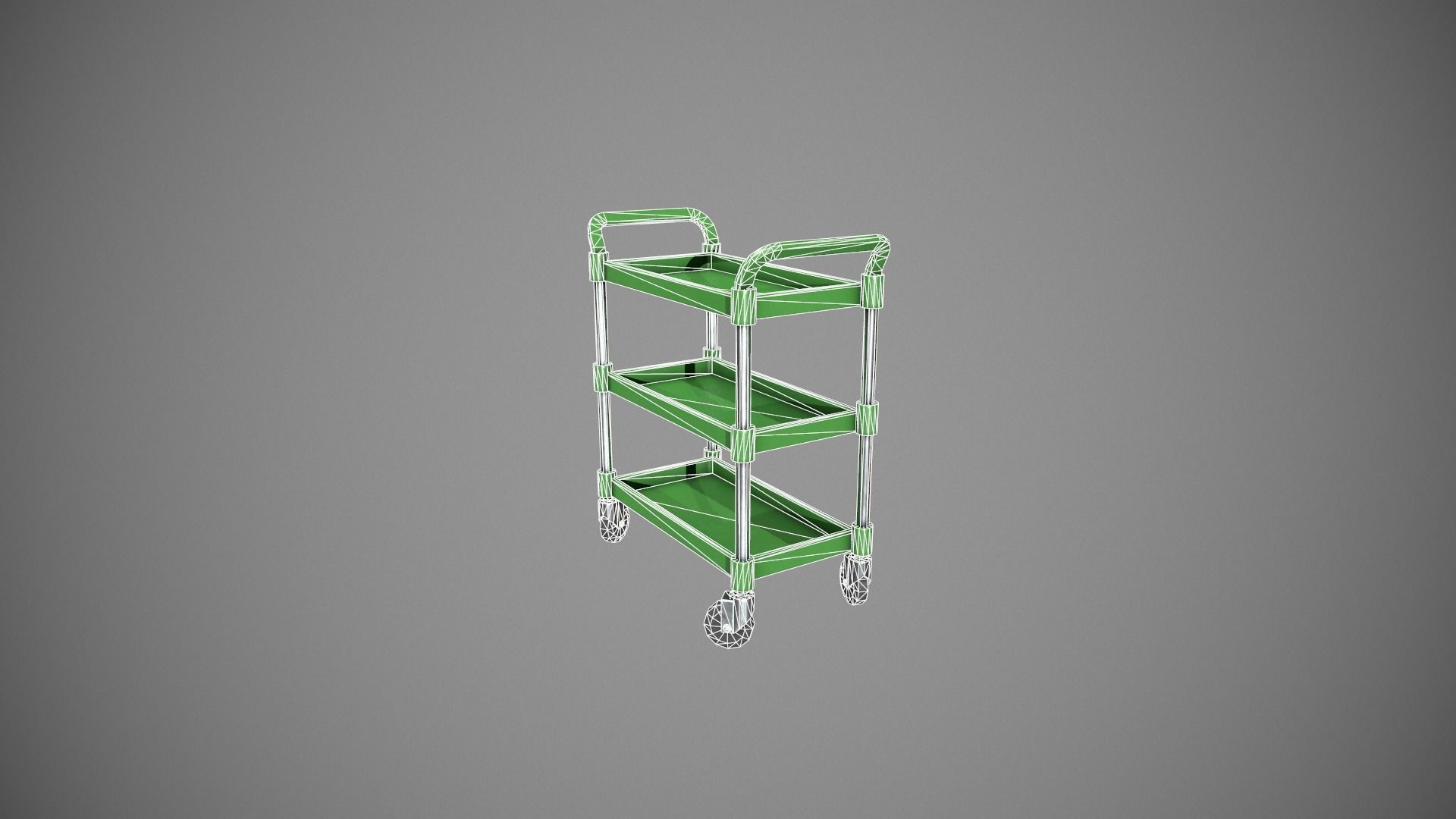 Three Tier Green Service Cart Low-poly 3D model_15
