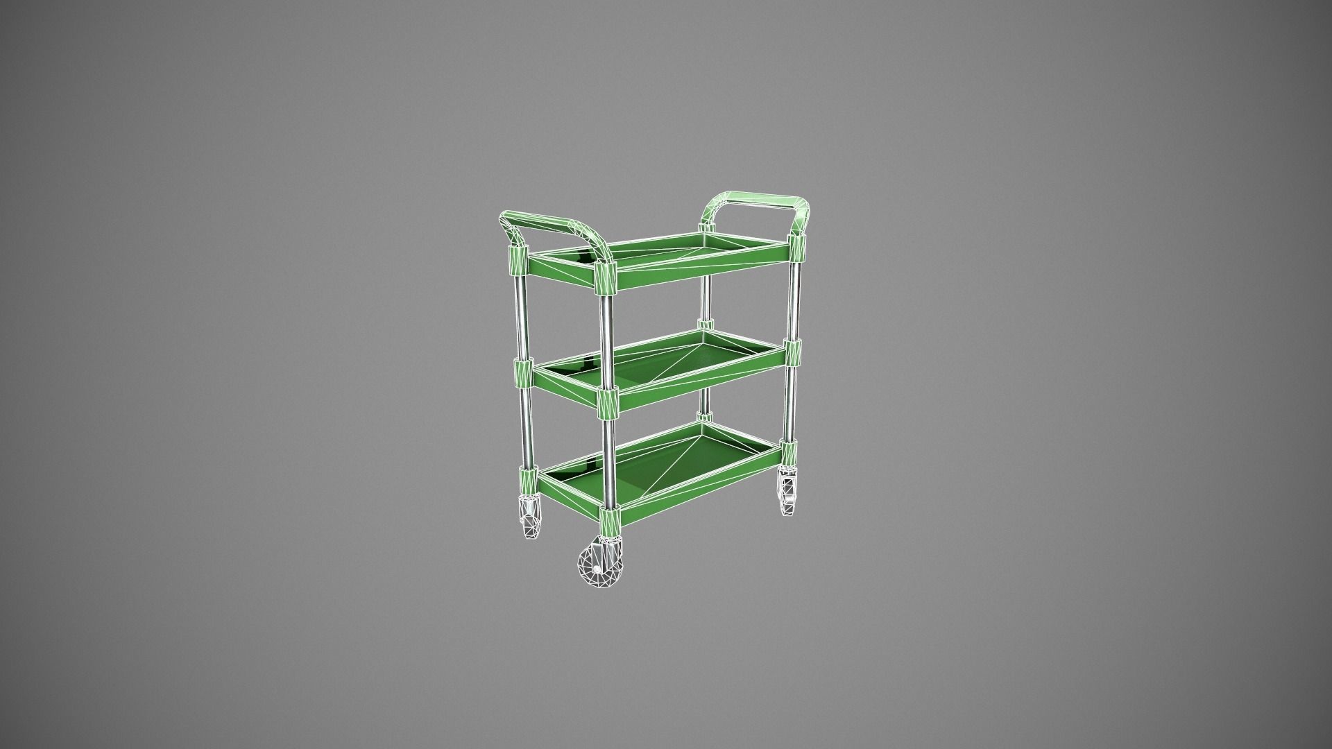 Three Tier Green Service Cart Low-poly 3D model_18
