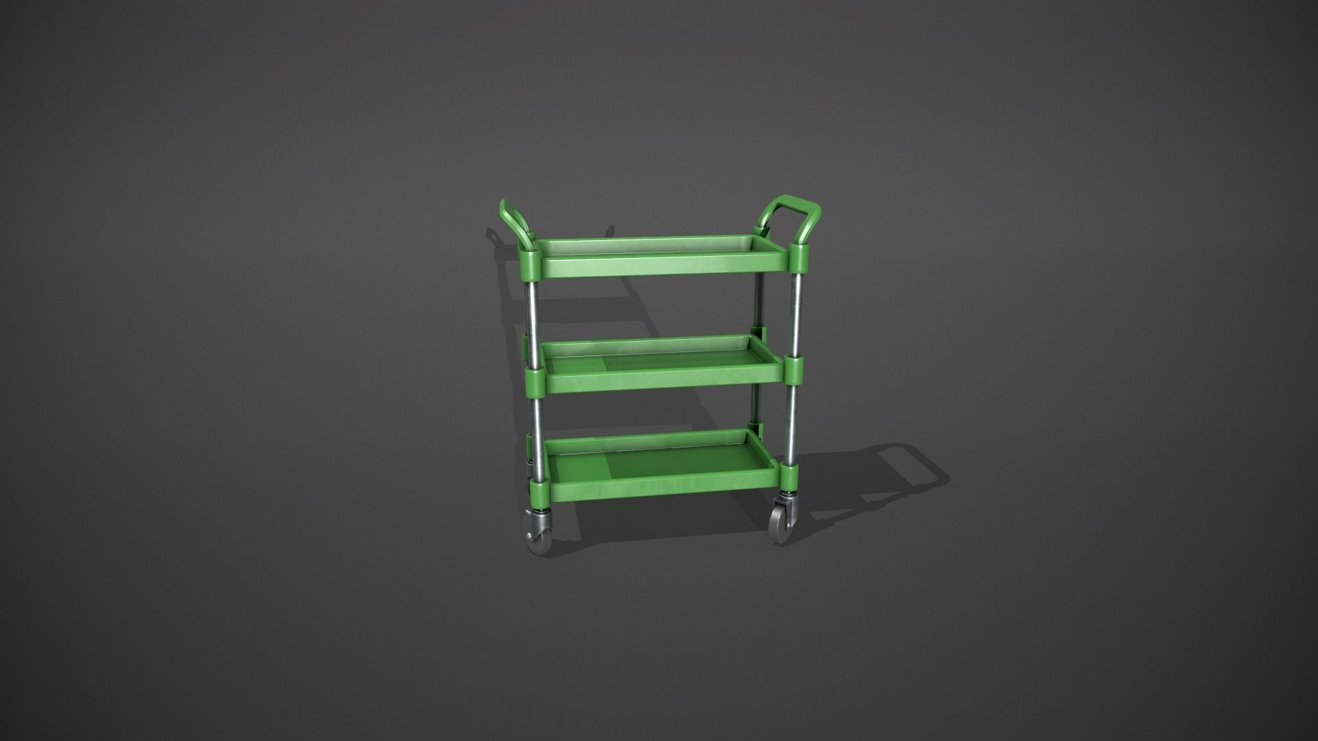 Three Tier Green Service Cart Low-poly 3D model_5