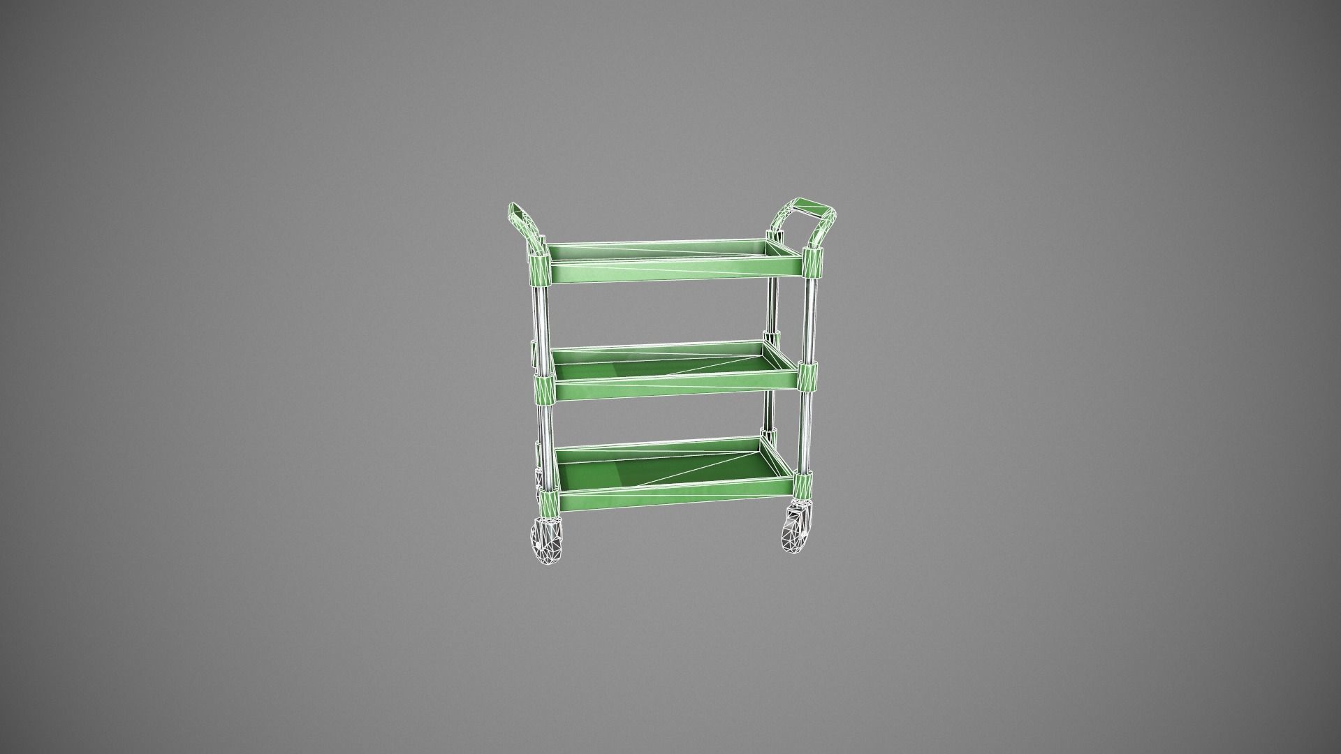 Three Tier Green Service Cart Low-poly 3D model_17