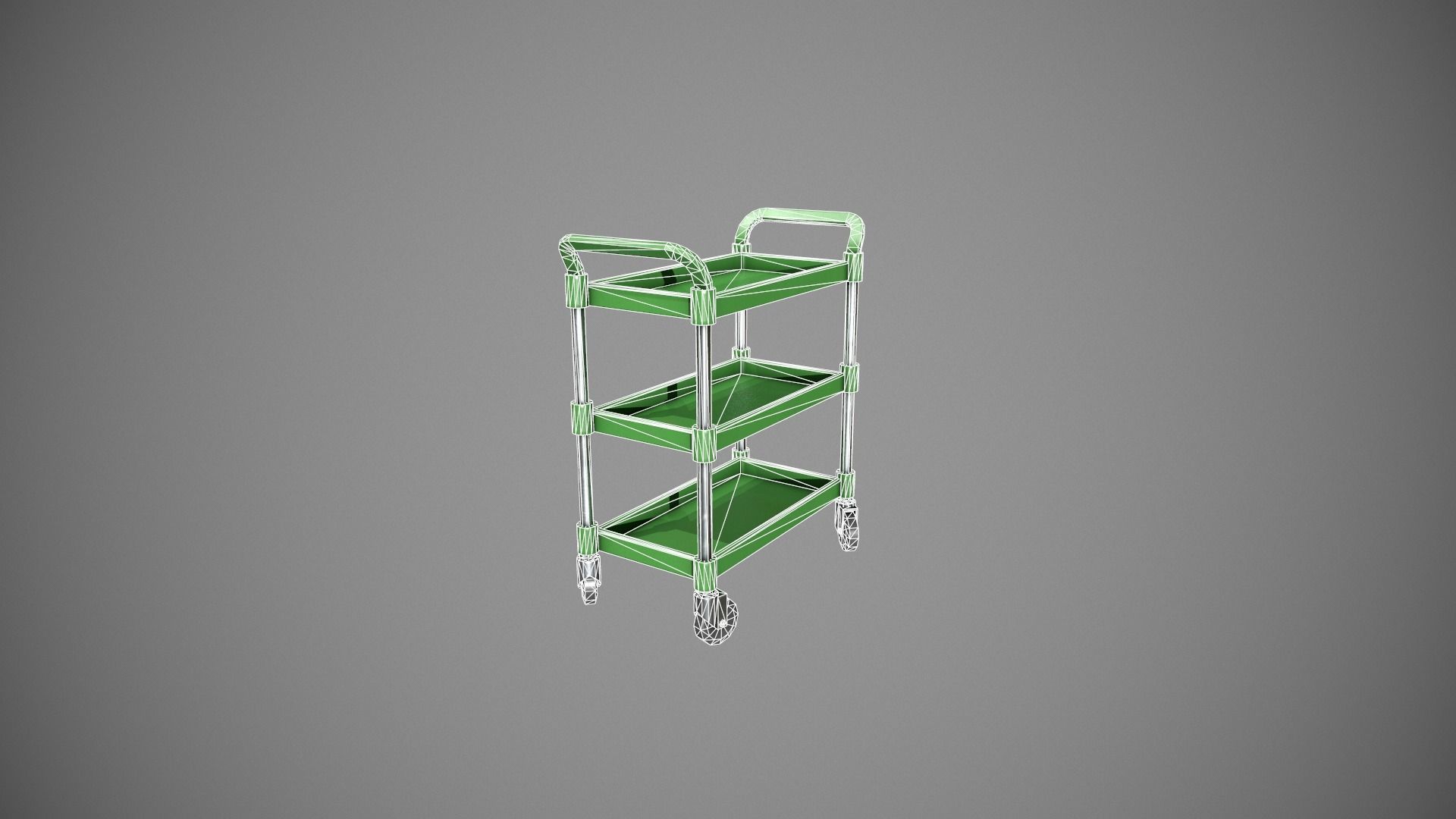 Three Tier Green Service Cart Low-poly 3D model_13