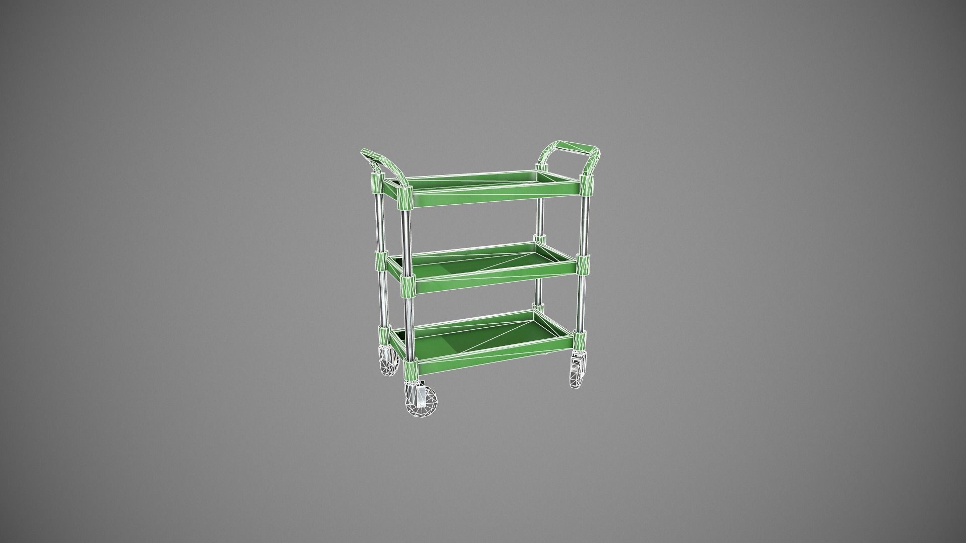 Three Tier Green Service Cart Low-poly 3D model_12