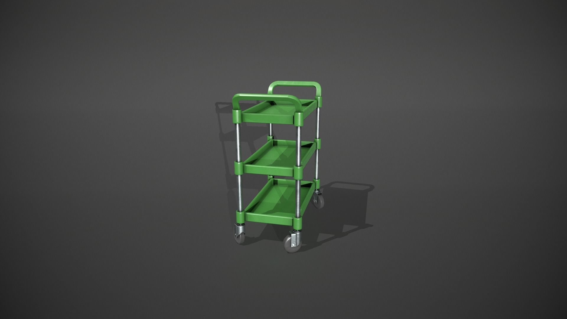 Three Tier Green Service Cart Low-poly 3D model_7