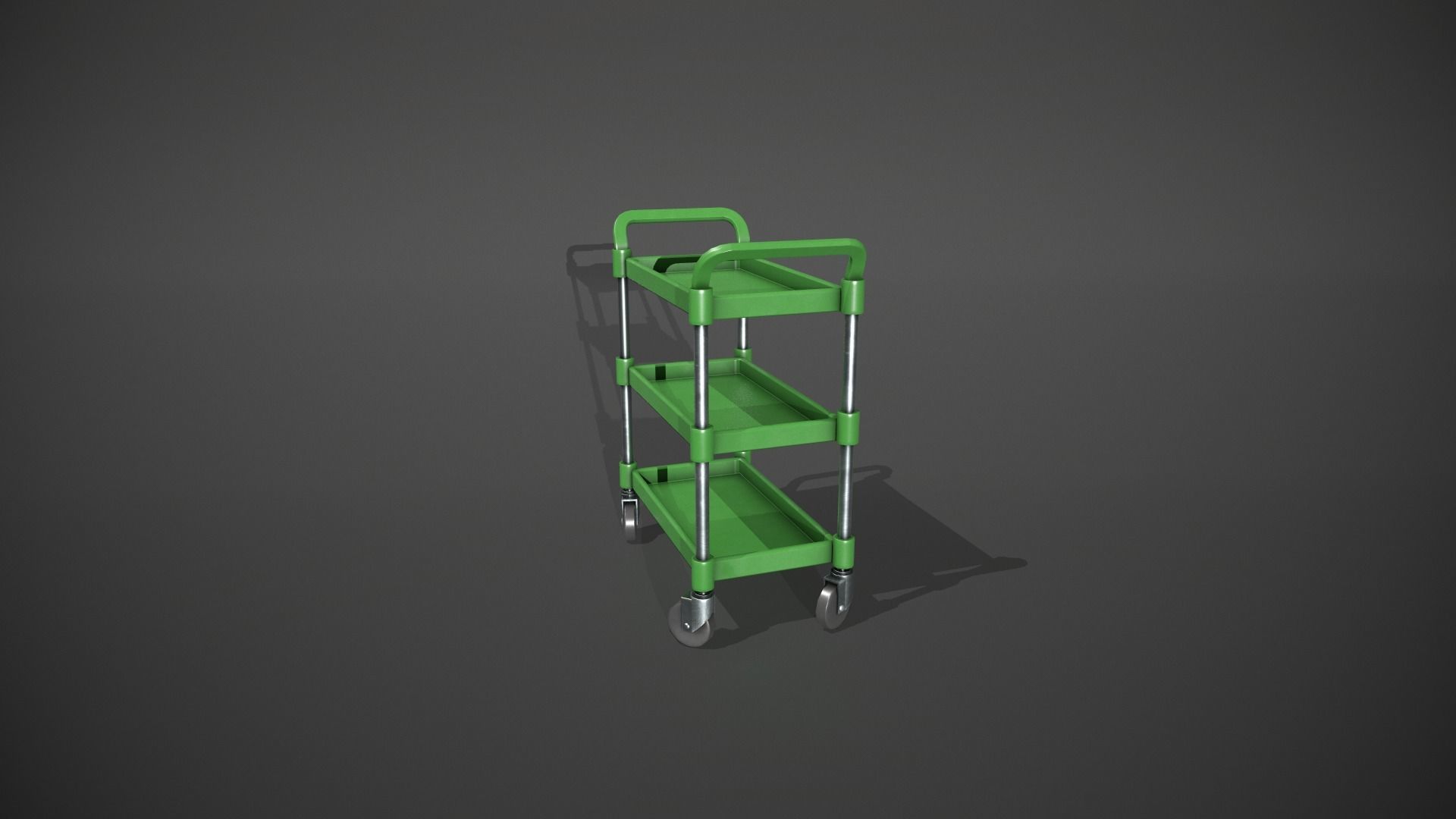 Three Tier Green Service Cart Low-poly 3D model_8
