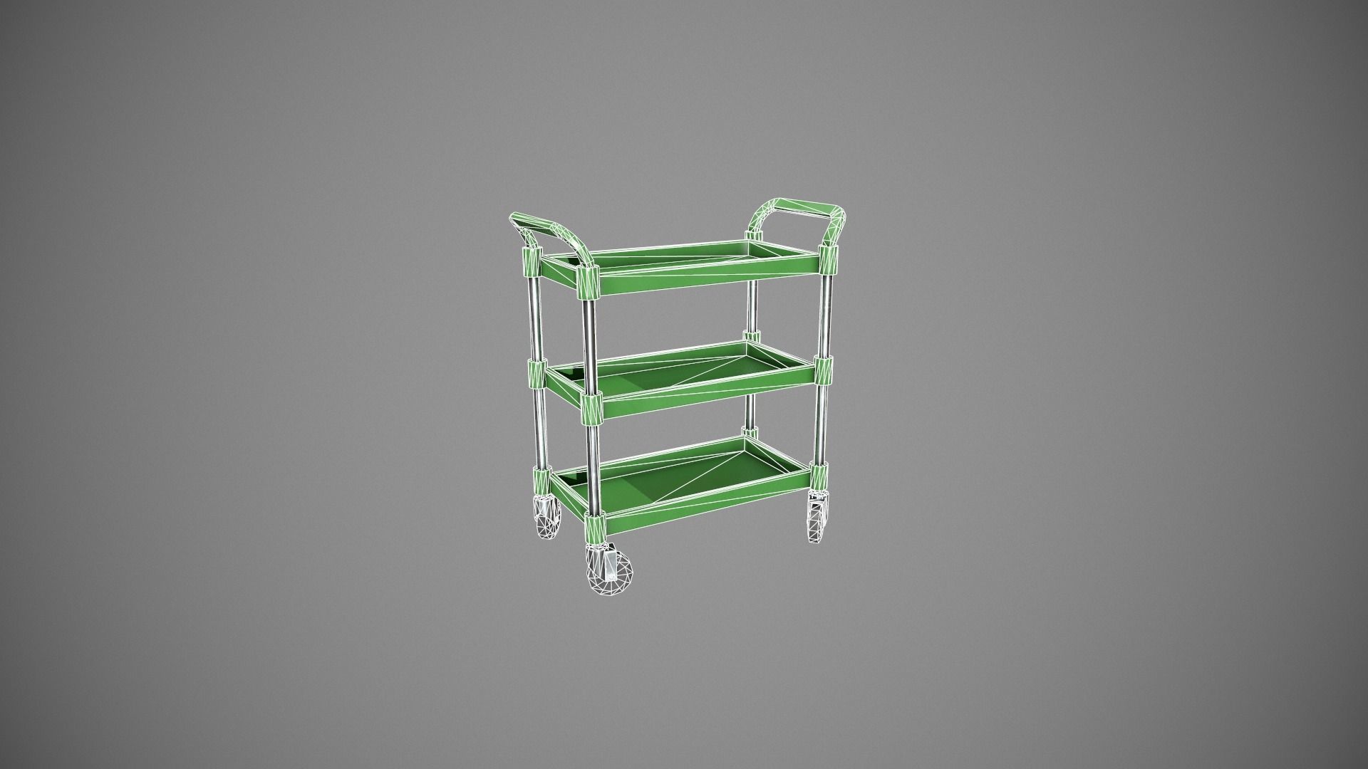 Three Tier Green Service Cart Low-poly 3D model_23