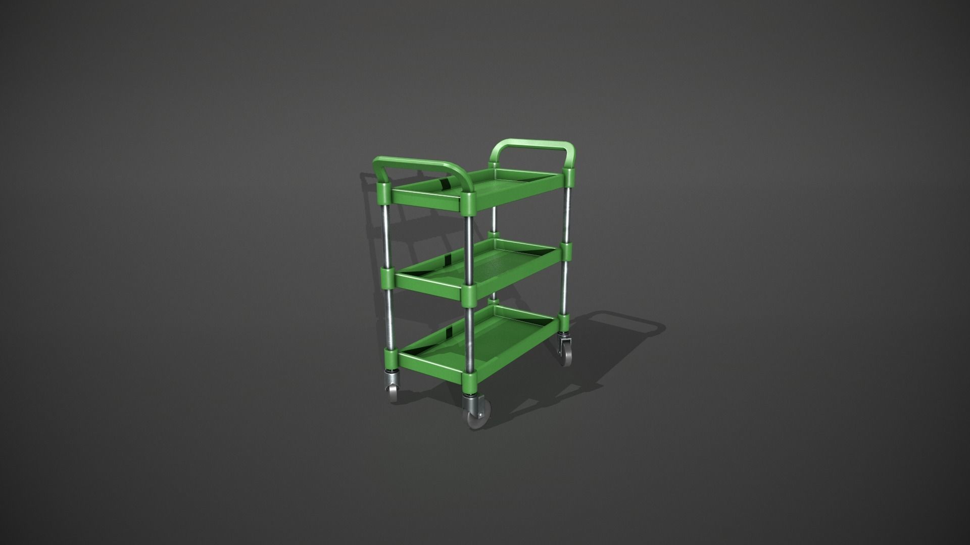 Three Tier Green Service Cart Low-poly 3D model_1