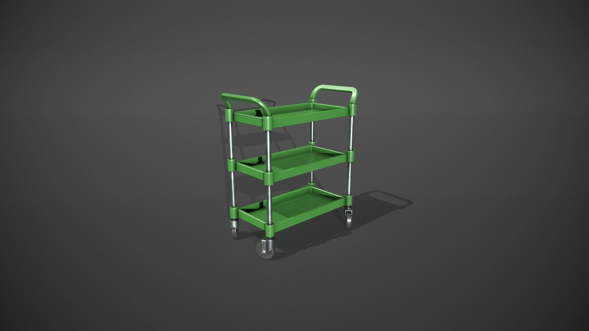 Three Tier Green Service Cart Low-poly 3D model_6
