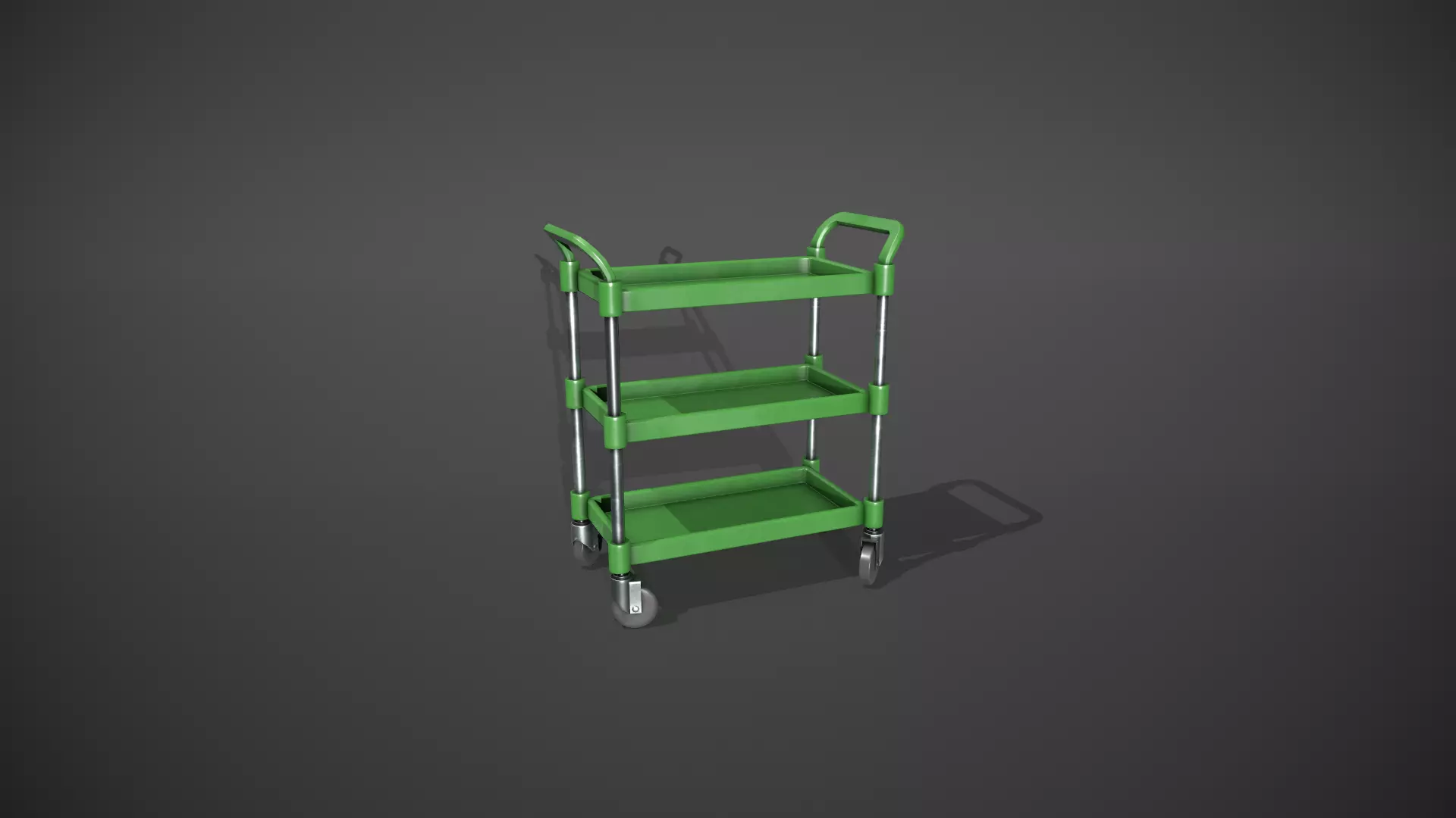 Three Tier Green Service Cart Low-poly 3D model_0