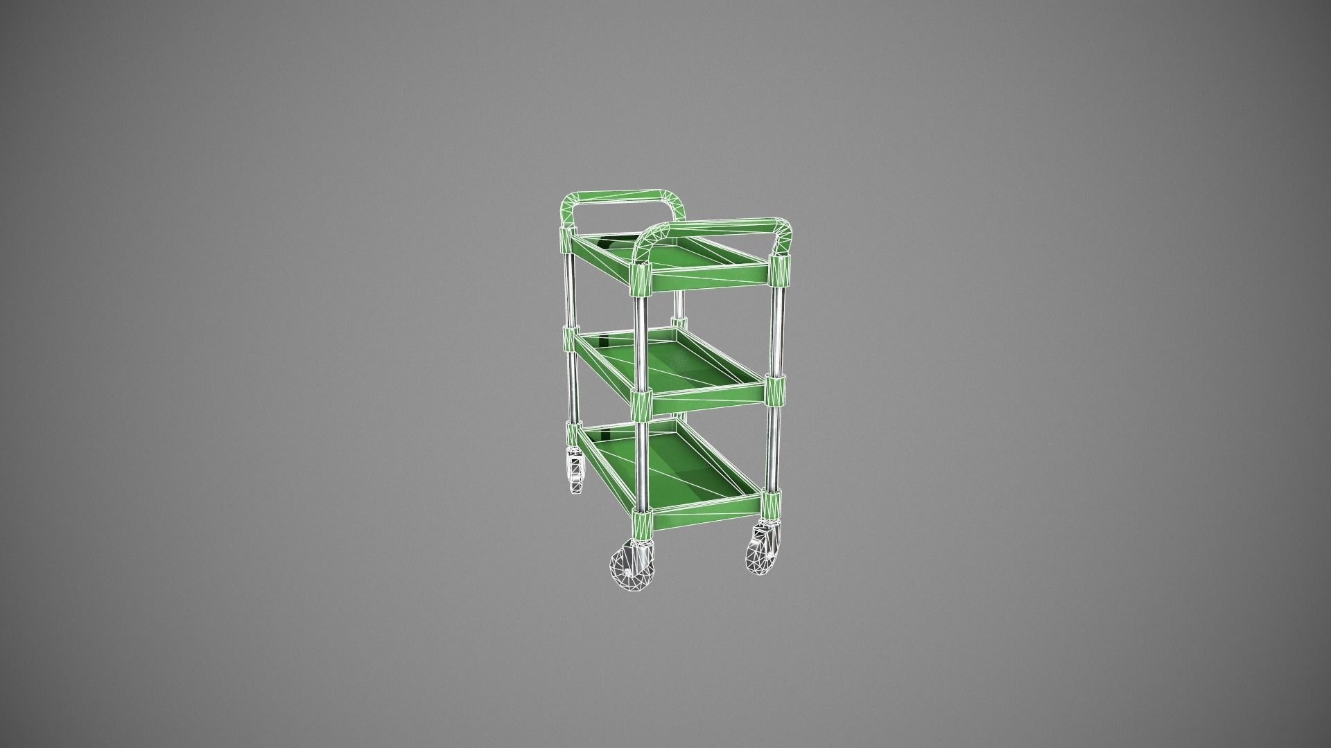 Three Tier Green Service Cart Low-poly 3D model_20