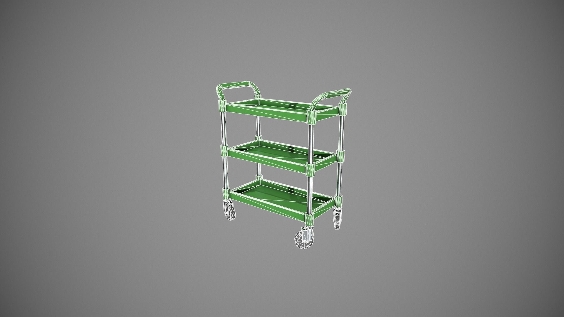 Three Tier Green Service Cart Low-poly 3D model_21