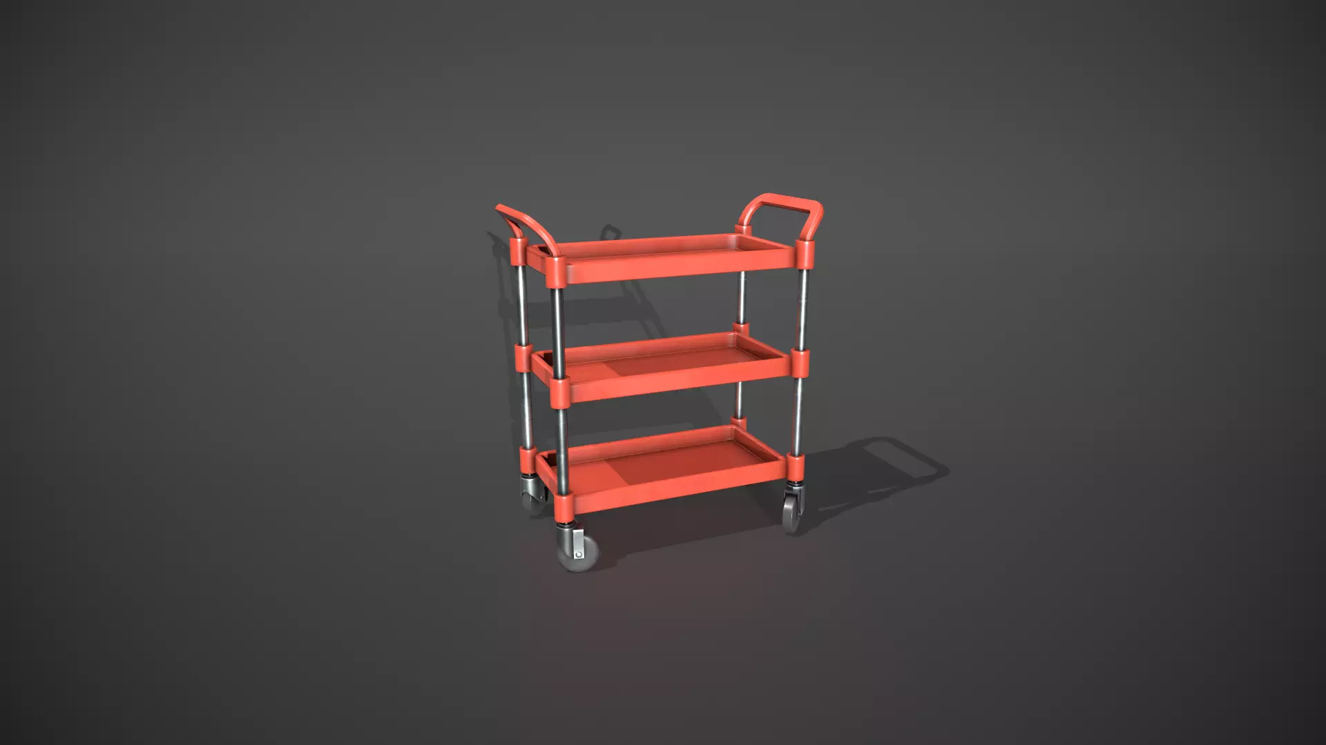 Three Tier Red Service Cart Low-poly 3D model